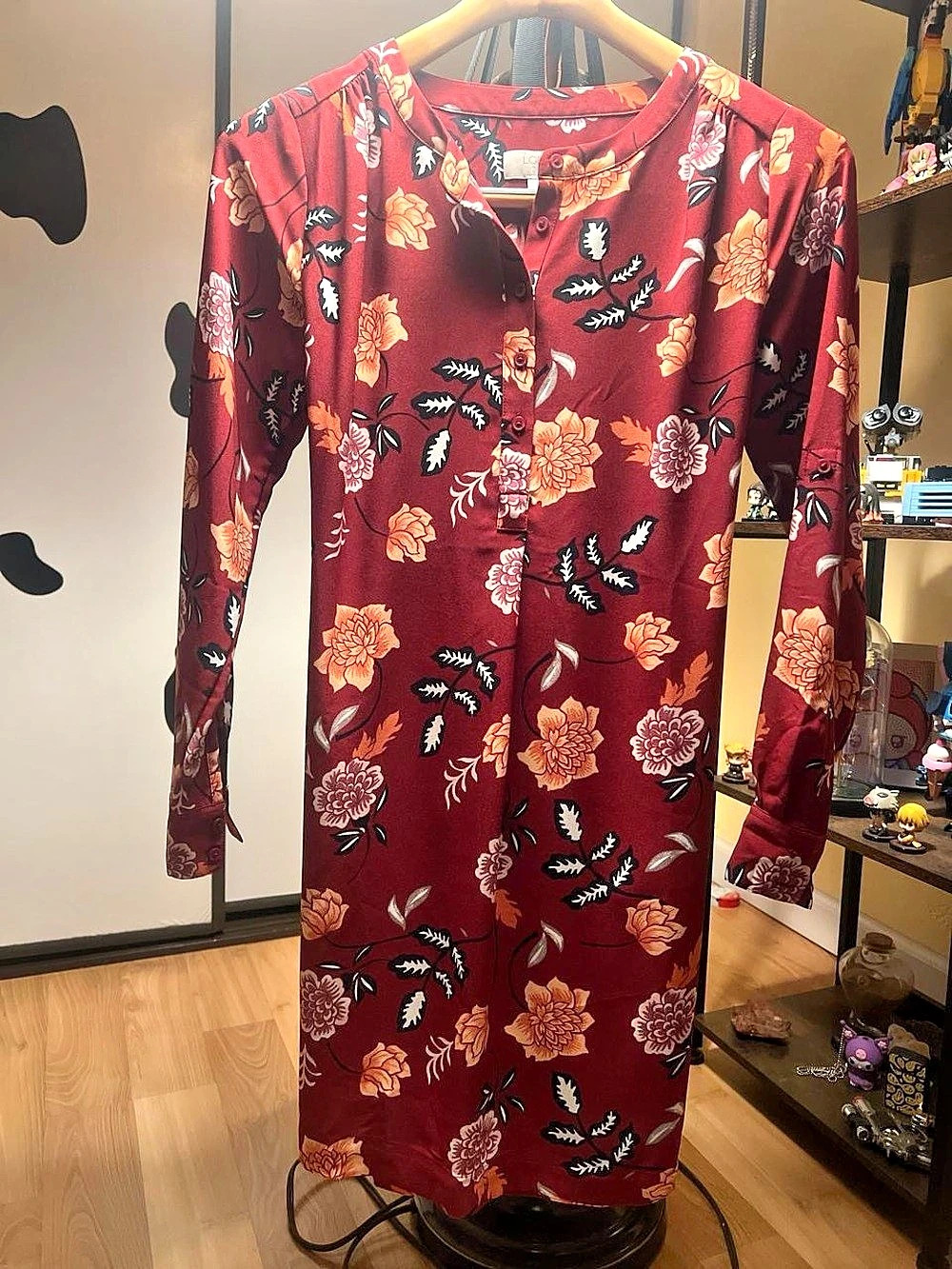 LOFT Outlet Floral Long Sleeve Midi Dress Red & Black